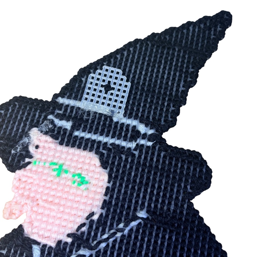 VTG Handmade Yarn Needlepoint Witch Ghost Scarecrow Tombstone Wall Hanging Decor - Picture 8 of 12